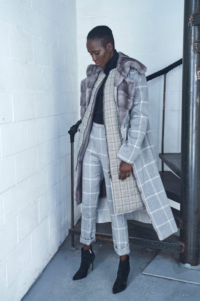 Grey plaid 2025 trench coat