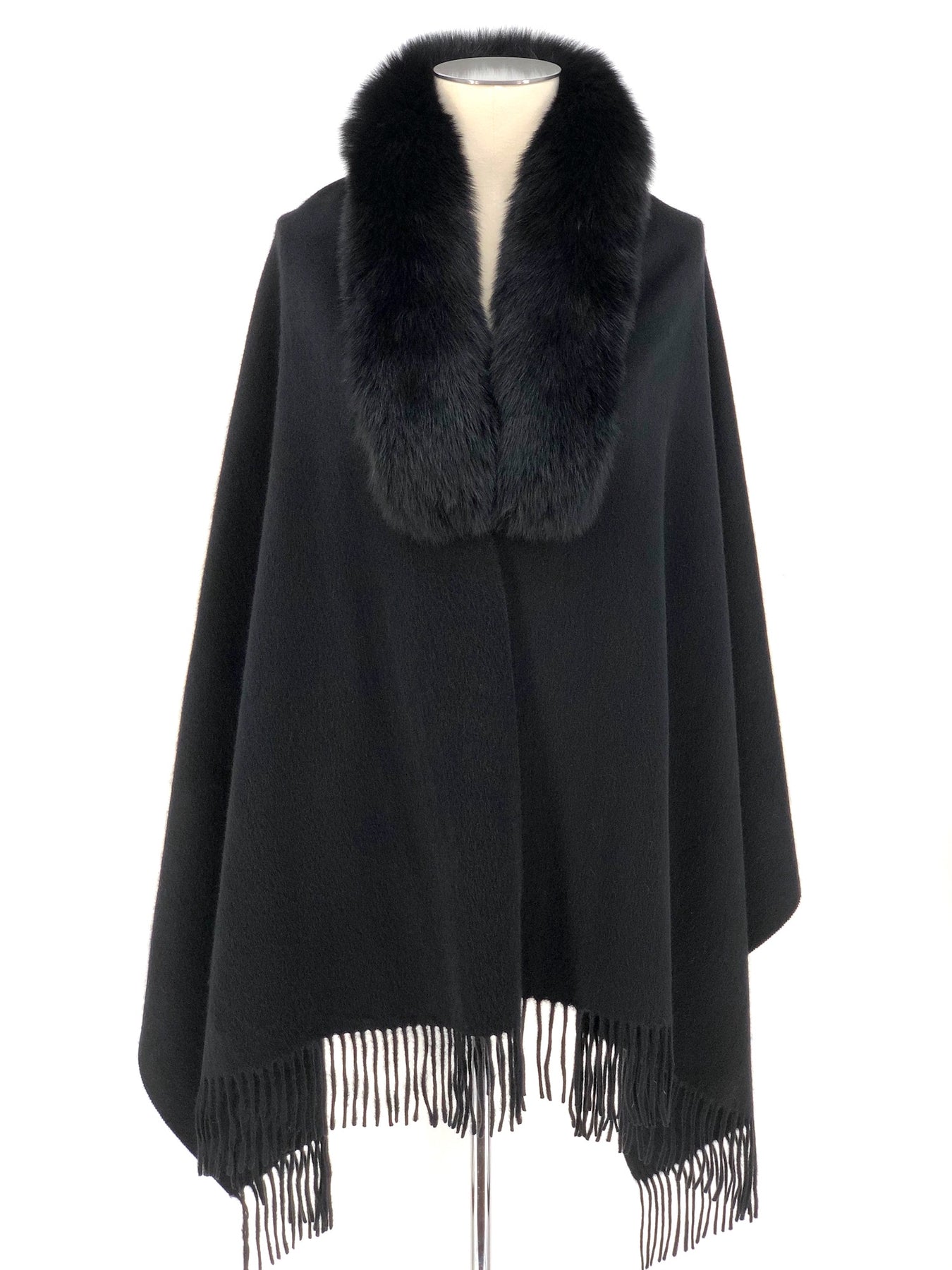 Black Wool with Fox Trim Shawl